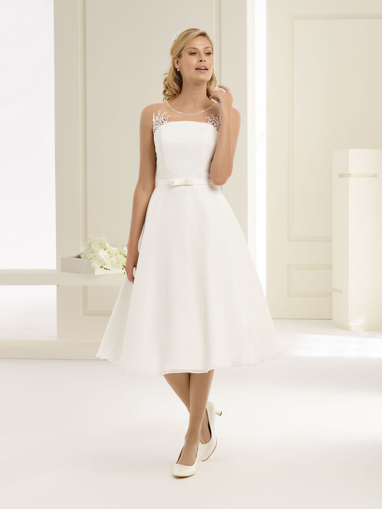 Kurze Kleider, Jumpsuits Bianco Evento 1021B Hochzeitskleid kurz, klassische Brautmode