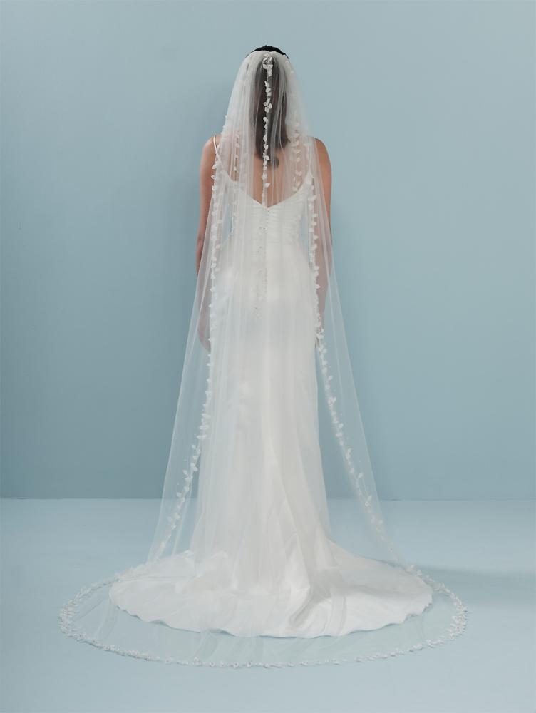 Accessoires Poirier 012A Brautschleier Hochzeit zu Hochzeitskleid elfenbeinfarbener Schleier aus Medium-Tüll mit Spitze