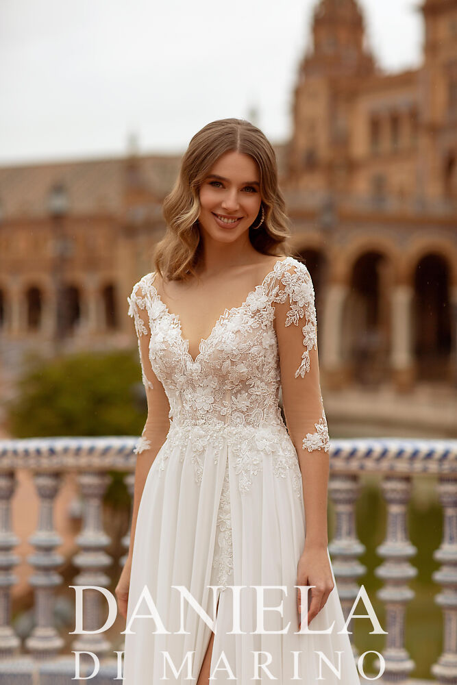 Outlet, Sale Monica Loretti Brautmode - Hochzeitskleid in italienischem Design 07001 Brautkleid 3D Spitze