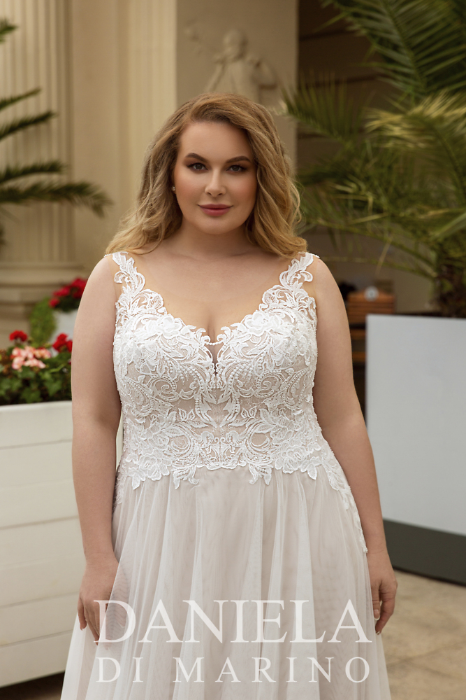 A-Linie Monica Loretti Brautmode - Hochzeitskleid in italienischem Design 7003A Curvy Brautkleid