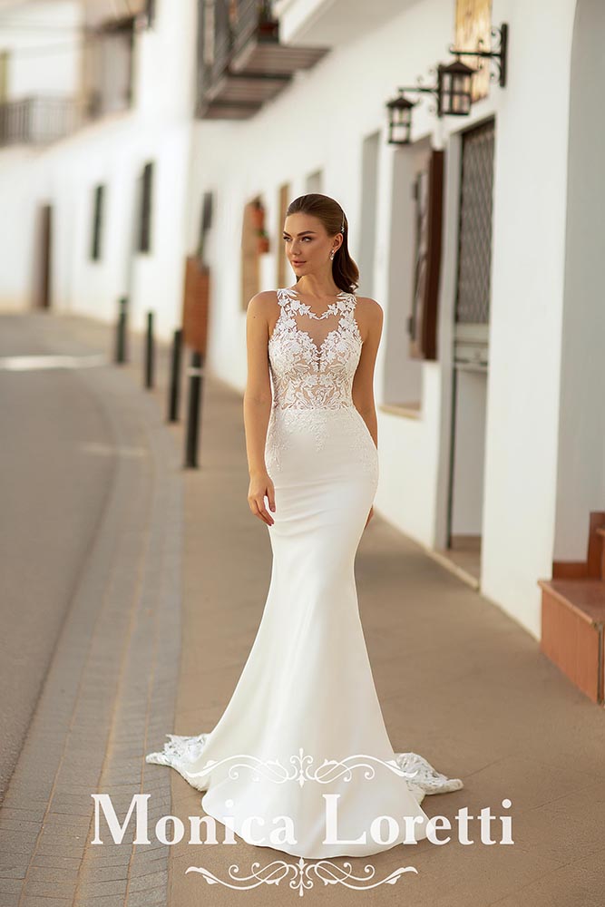 Figurbetont Monica Loretti Brautmode - Hochzeitskleid in italienischem Design 07004 Brautkleid Fit&Flare