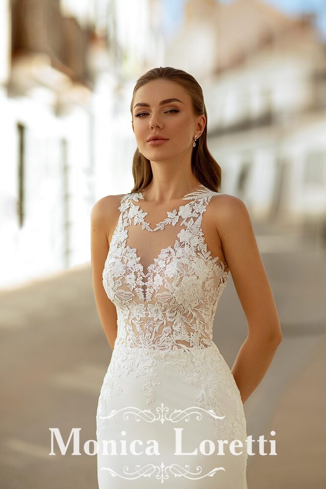 Figurbetont Monica Loretti Brautmode - Hochzeitskleid in italienischem Design 07004A Brautkleid Fit&Flare