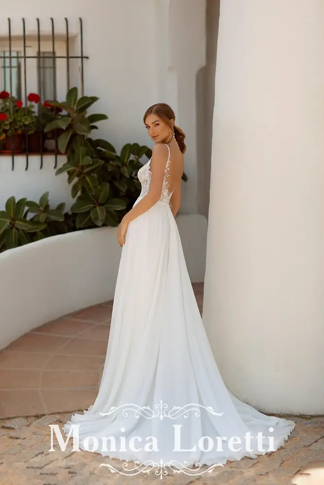 A-Linie Monica Loretti Brautmode - Hochzeitskleid in italienischem Design 07006B Brautkleid mit schmalen Trägern