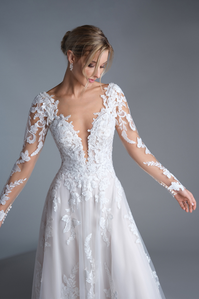 A-Linie Lillian West Bridal dresses -  romantische Boho Hochzeitskleider 083B Brautkleid mit abnehmbaren Ärmeln
