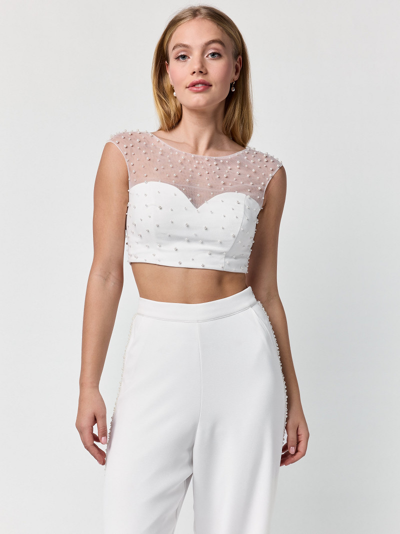 Mix & Match Poirier Bridal Brautmode und Braut Accessoires 6003c Tülltop mit Perlen