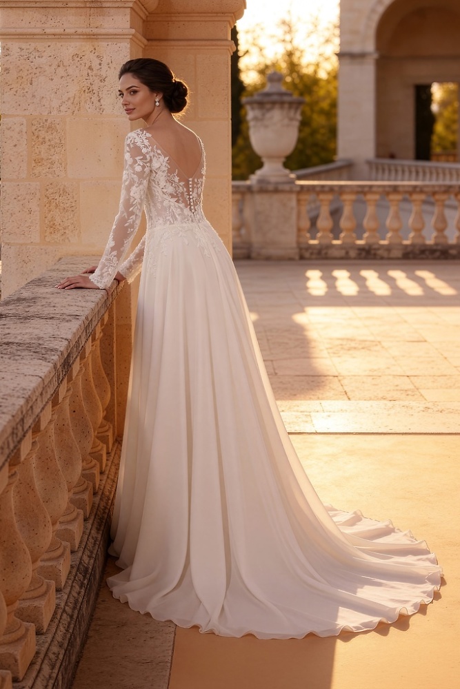 A-Linie Monica Loretti Brautmode - Hochzeitskleid in italienischem Design 07071 Brautkleid in A-Linie langarm
