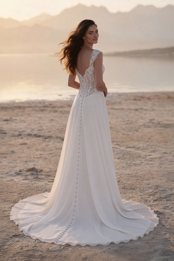 A-Linie Monica Loretti Brautmode - Hochzeitskleid in italienischem Design 07072B Brautkleid in A-Linie Chiffon