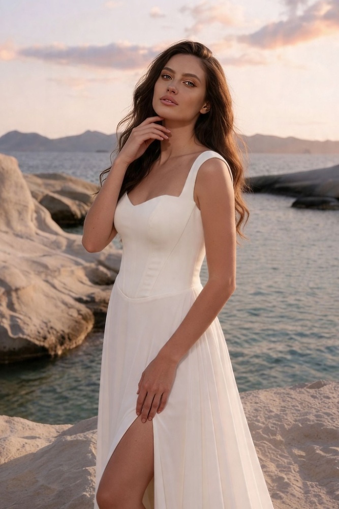A-Linie Monica Loretti Brautmode - Hochzeitskleid in italienischem Design 07073 Brautkleid in A-Linie Chiffon