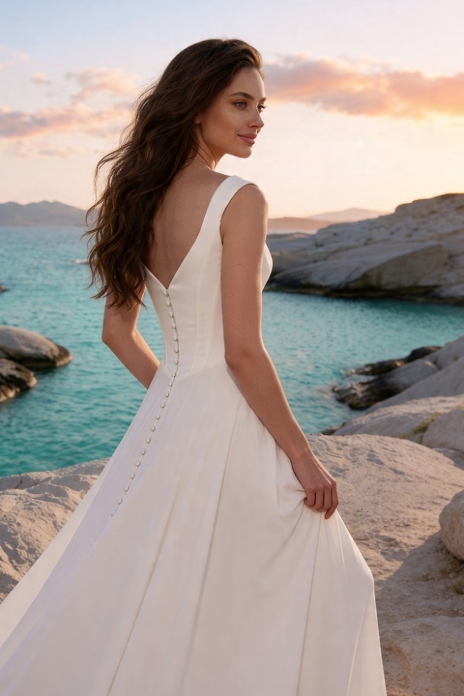 A-Linie Monica Loretti Brautmode - Hochzeitskleid in italienischem Design 07073B Brautkleid in A-Linie Chiffon