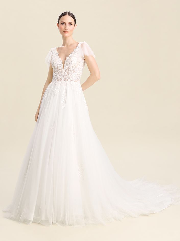A-Linie Bianco Evento Brautmode, Braut Schuhe und Braut Accessoires 01098B Brautkleid Tüll und Spitze