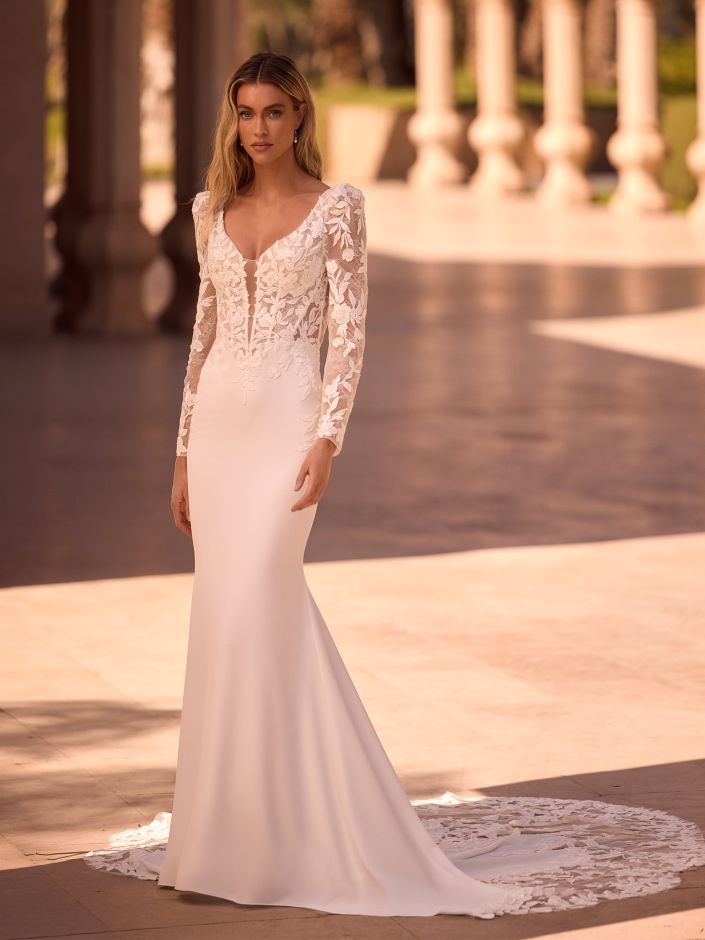 Figurbetont Bianco Evento Brautmode, Braut Schuhe und Braut Accessoires 01100 Brautkleid Meerjungfrau